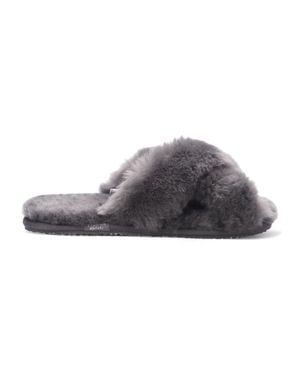 Infinity Leather Sheepskin Slippers Warm Winter Fur Crossover - Gray