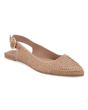 MIA "Kathrina" Rhinestone Knit Slingback Flats - Metallic