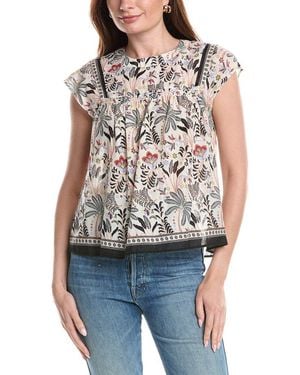 Tahari T Tahari Smocked Trim Woven Blouse - Blue
