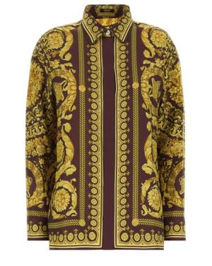 Versace Burgundy Marcos Silk Shirt - Yellow