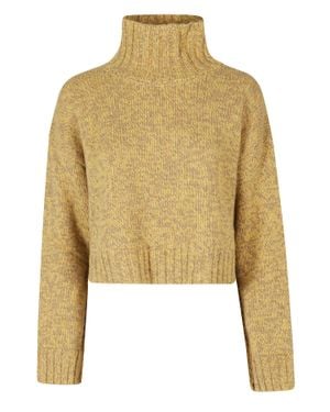 Roberto Collina Camel Ochre Cropped Wool-Cashmere Turtleneck Sweater - Yellow