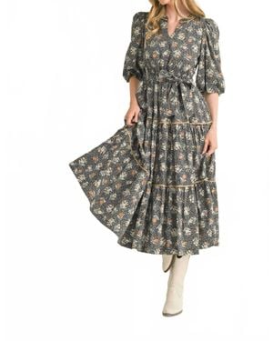 ..,merci Bubble Sleeve Lace Trim Midi Dress - Black