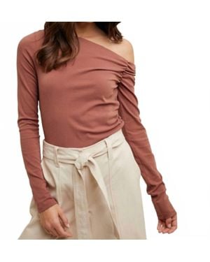 Wishlist Asymmetrical Neck Ribbed Knit Top - Red
