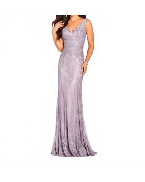 Cameron Blake Sleeveless Allover Lace Gown - Purple
