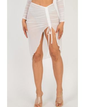 TRUEDAMES Sexy Sheer Mesh Drawstring Ruched Skirt - White