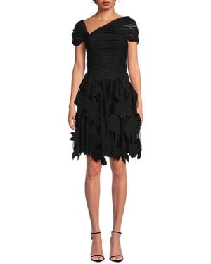 Shani Crepe Laser Cut Florals Dress - Black