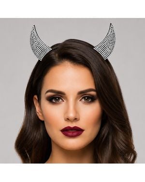 Fashnzfab Bling Studded Halloween Devil Horn Headband - Black