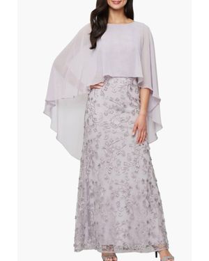 SLNY Chiffon Caplet Long Mother Of The Bride Dress - Purple
