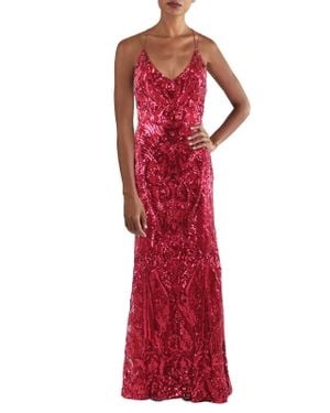 B Darlin Juniors Sequined Open Back Evening Dress - Red