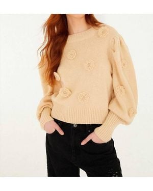 FARM Rio Crochet 3D Flower Dropped Shoulder Knit Sweater - Black