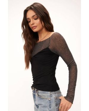 Project Social T Plot Twist Rib Mixed Long Sleeve Top - Black