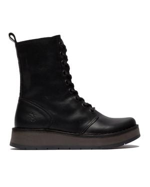 Fly London Rami043 Casual Leather Lace-Up Ankle Dress Boots - Black