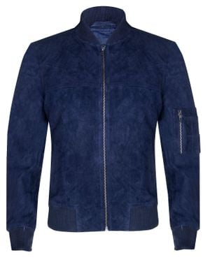 Infinity Leather Suede Trucker Shirt Denim Jacket - Blue