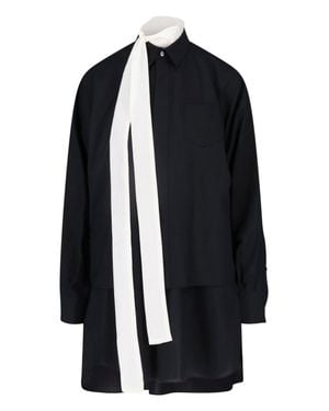Sacai Layered Mini Chemisier Dress With Removable Contrast Scarf - Blue