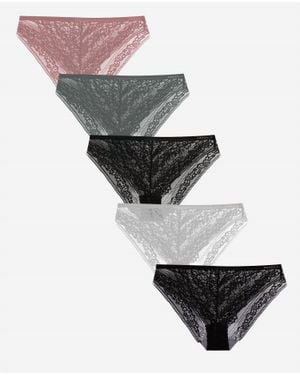 Danskin 5-Pack High Cut Lace Bikini Underwear - Gray
