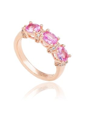 Suzy Levian Rose Sterling Natural Sapphire And Diamond Accent Half Band - Pink