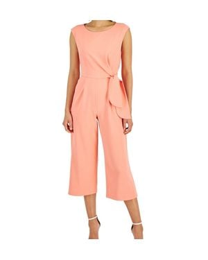 Tahari Asl Cropped Jumpsuit Side-Tie Straight Leg Fts1113 - Pink