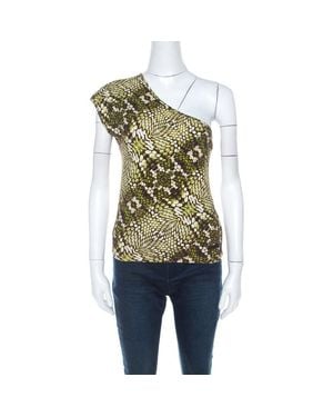 Just Cavalli Cotton Animal Print One Shoulder Top - Green