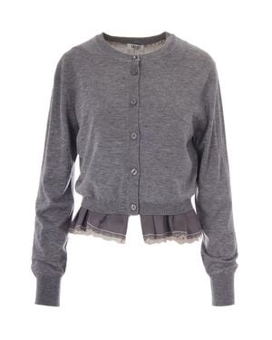 Liu Jo Grigio Melange Volant Wool-Blend Cardigan - Gray
