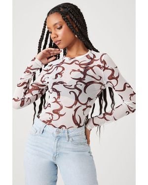 Forever 21 Mesh Abstract Print Top - Brown
