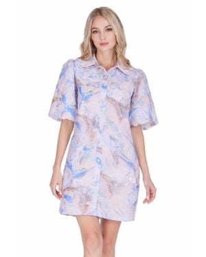 J joy Puff Sleeve Fitted Shirt Mini Dress - White