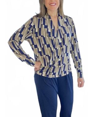 Ariella Surplice Geometric Top - Blue