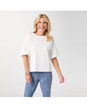 Coco + Carmen Camille Top With Pearl Puff Sleeve - White