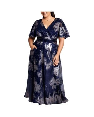 Betsy & Adam Plus Metallic Polyester Evening Dress - Blue