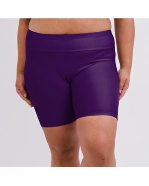 Calypsa Plus High Waisted Mid-Thigh Swim Shorts - Purple
