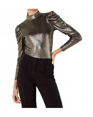 Apricot Ruched Sleeve Metallic Top - Black