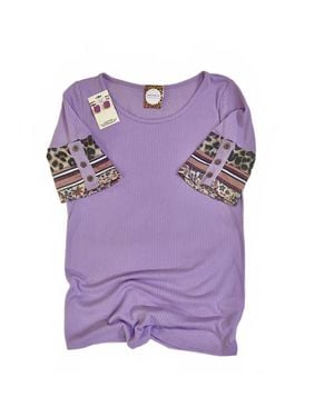 Lovely Melody Ribbed Plus Top With Contrast Sleeve Detail - Purple