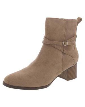 Anne Klein Moore Bootie Sand Leather Block Heel Ankle Boots Lion339 - Brown