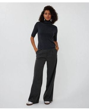EsQualo Tessan Rhinestone Studs Stripe Pants - Blue