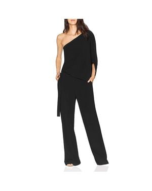 Halston Gia One Shoulder Asymmetrical Jumpsuit - Black