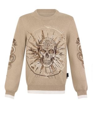 Philipp Plein Round Neck Pullover Tattoo - White