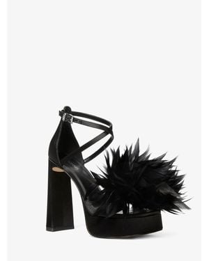 Michael Kors Cami Feather Trim Satin Platform Sandal - Black