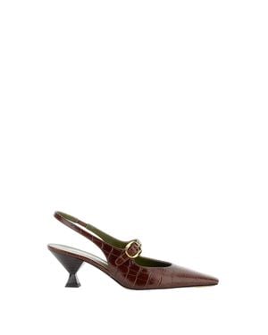 MARIA LUCA Pointed-Toe Slingback Heels With Textured Crocodile Pattern And Unique Heel - Brown