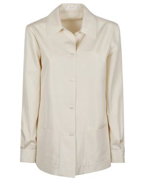 The Row Lucetta Silk Front Button Shirt - White
