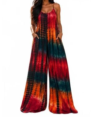 SurelyMine Sedona Tie Dye Wide Leg Jumpsuit - Red