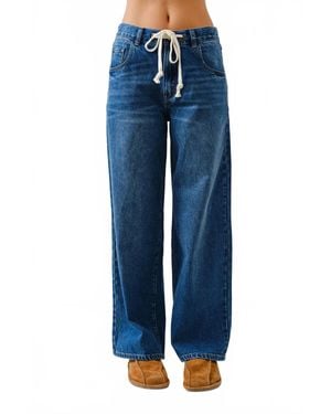 Aaron & Amber Drawstring Wide Leg Jeans - Blue