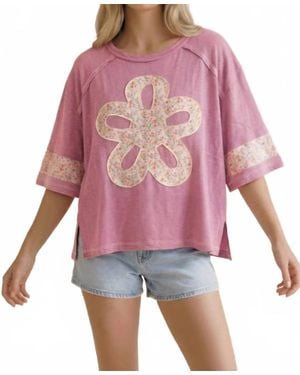 Haptics Flower Patch Color Block Loose Fit Top - Red