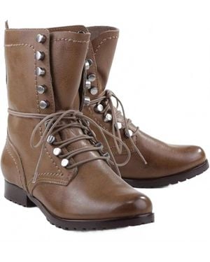 SCHUTZ SHOES Yucca Lace Up Flat Combat Military Ankle Boots - Brown