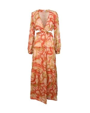 Dondup Long Chiffon Dress Puff Sleeves - Orange