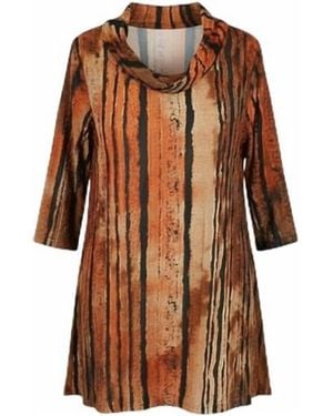 Dame Vertical Stripe Burnout Jersey Knit Tunic - Brown