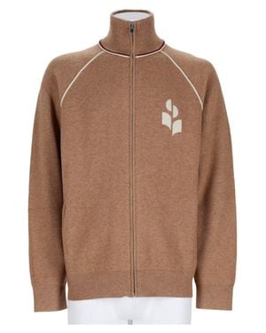 Isabel Marant Zip-Up Knit Jacket With High Collar And Logo Detail - Brown