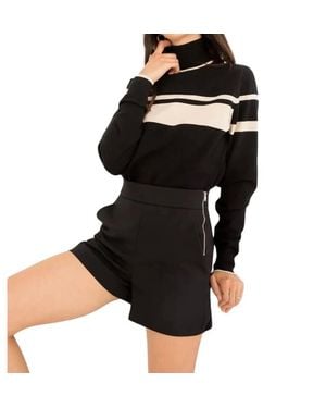 Thml Chelsea Striped Mock Neck Sweater - Black