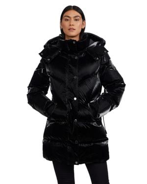 Pajar Estelle Mixed Chevron Quilted Puffer With Detachable Hood - Black