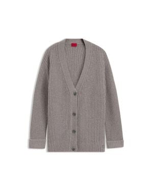 HUGO Embroidered-Logo Cardigan - Gray