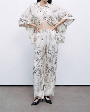 Nocturne Luster Button Front Floral Blouse - Gray