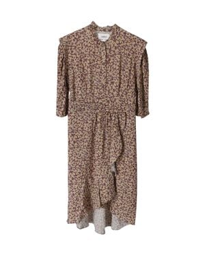 Ba&sh Ruffled Asymmetrical Viscose Midi Dress - Brown